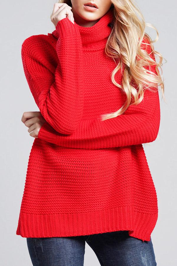 Women's chunky knit oversized turtleneck sweater cozy fit with ribbed hem and cuffs