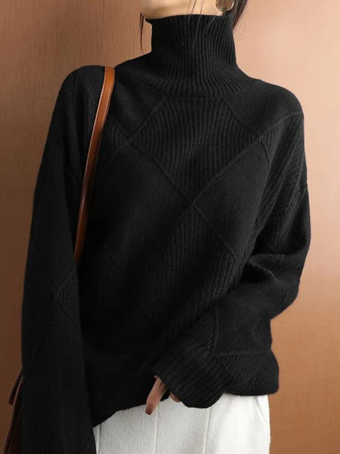 Women's soft knit turtleneck pullover sweater cozy premium winter essential in classic style