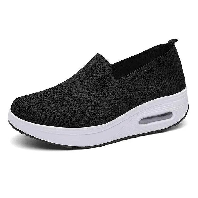 Lightweight slip-on walking shoes breathable knit upper cushioned air unit platform everyday comfort