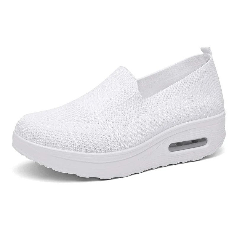 Lightweight slip-on walking shoes breathable knit upper cushioned air unit platform everyday comfort