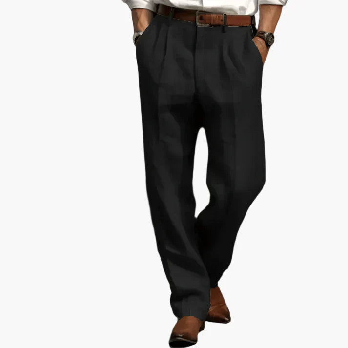 Men's retro pleated straight-cut dress pants in classic neutral tone for professional wear