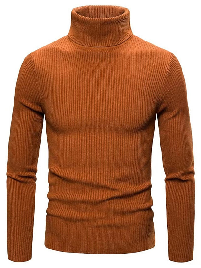 Men's ribbed knit turtleneck sweater, classic slim fit layering essential with high neck warmth