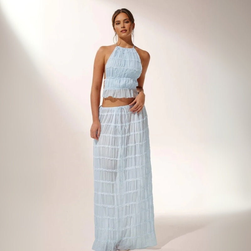 Léora beige two-piece set relaxed top and skirt modern chic style for home to outings