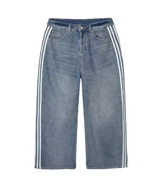 Men's loose fit vintage striped pants in light blue with bold side stripe seam detail retro urban style