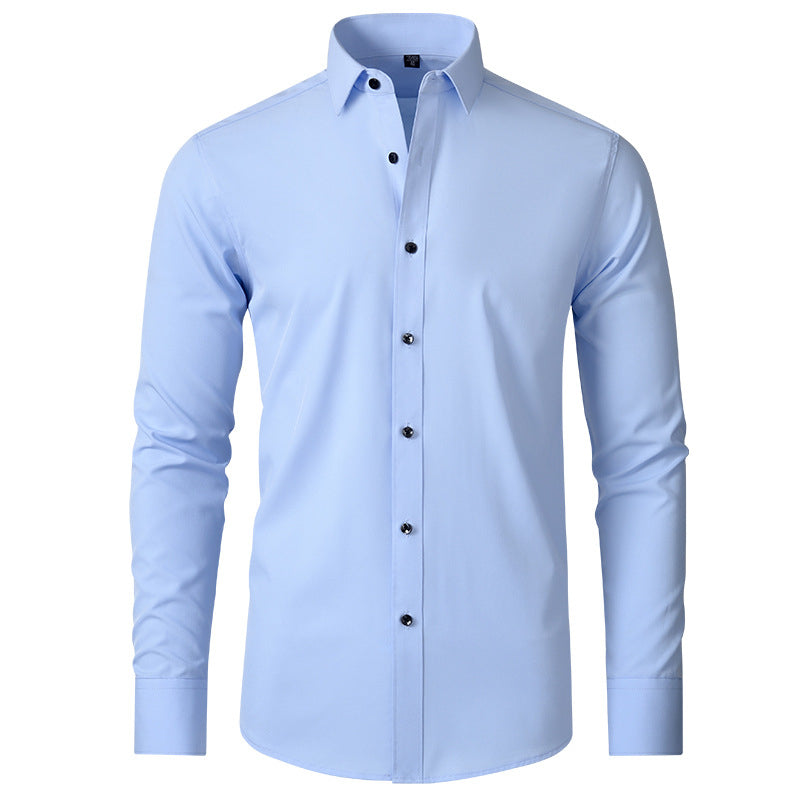 Men's white wrinkle-free stretch dress shirt slim fit easy care professional look