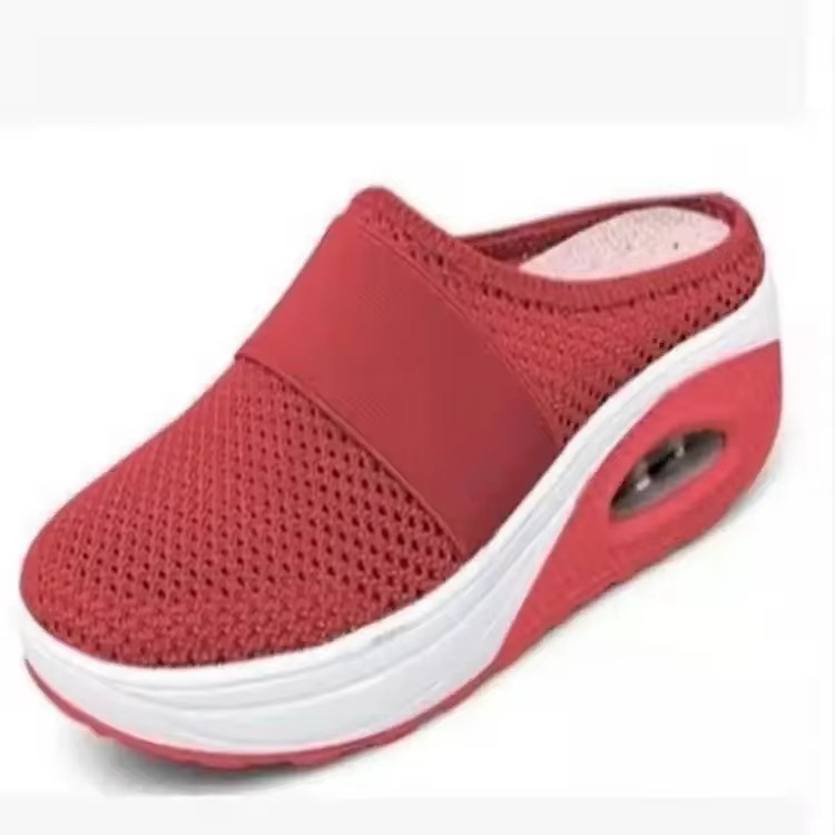Women's lightweight breathable mesh slip-on walking shoes with orthopedic air cushion platform sole