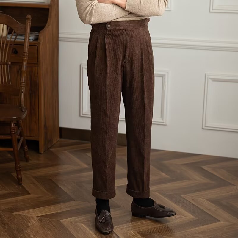 Men's loose straight-leg corduroy pants in classic colors, soft cotton fabric for all-day comfort