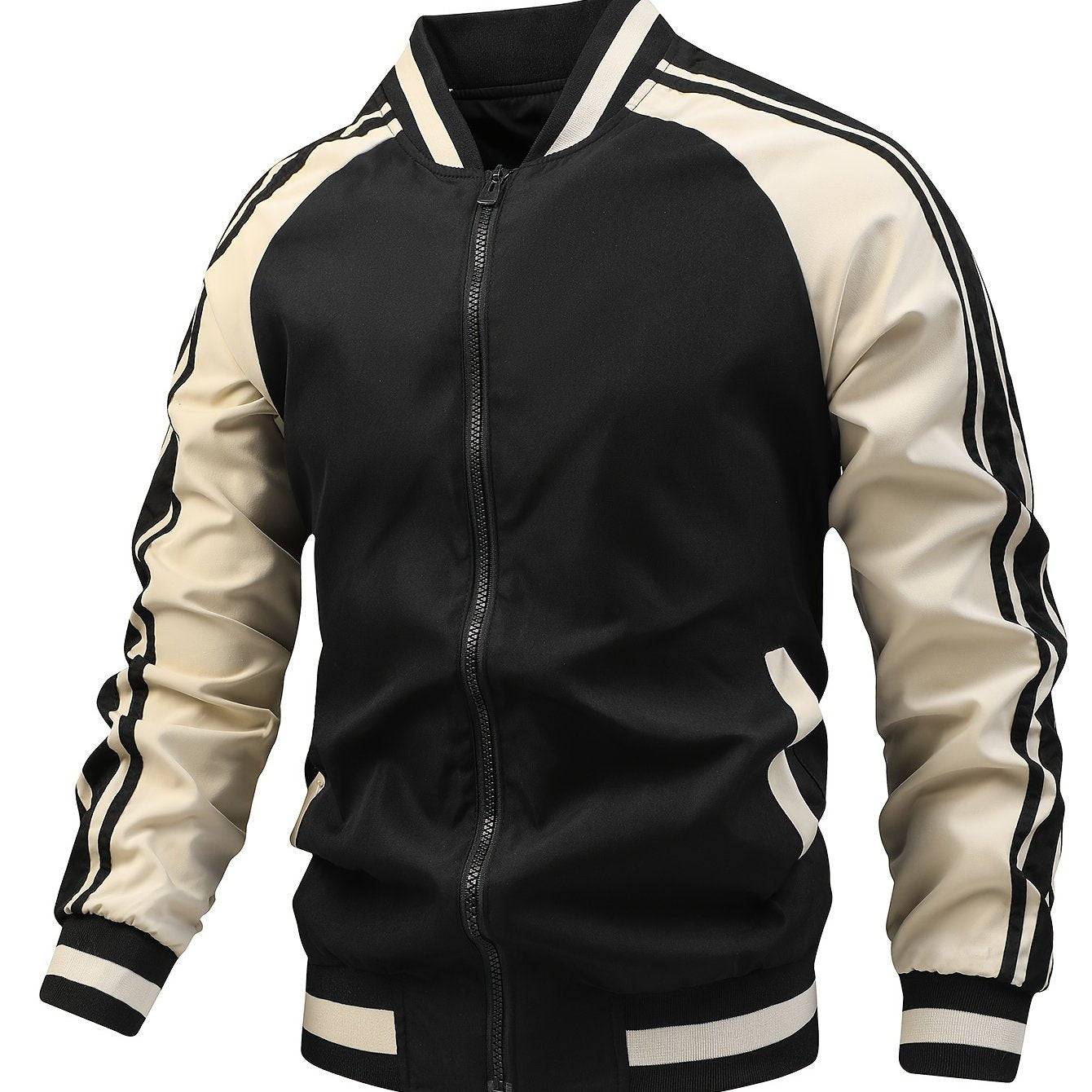 Men's colorful striped bomber jacket baseball collar cross belt print sporty spring outerwear