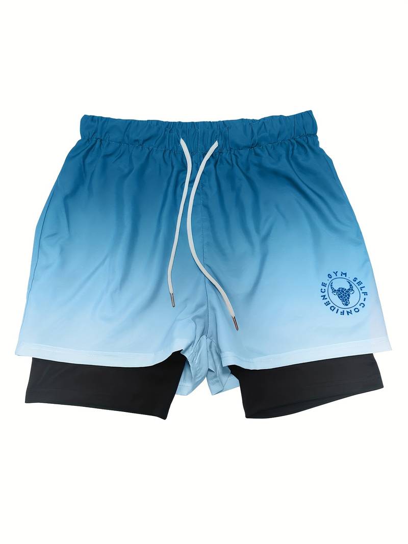 Men's 2-in-1 ombre activewear shorts double-layer design versatile everyday comfort fit