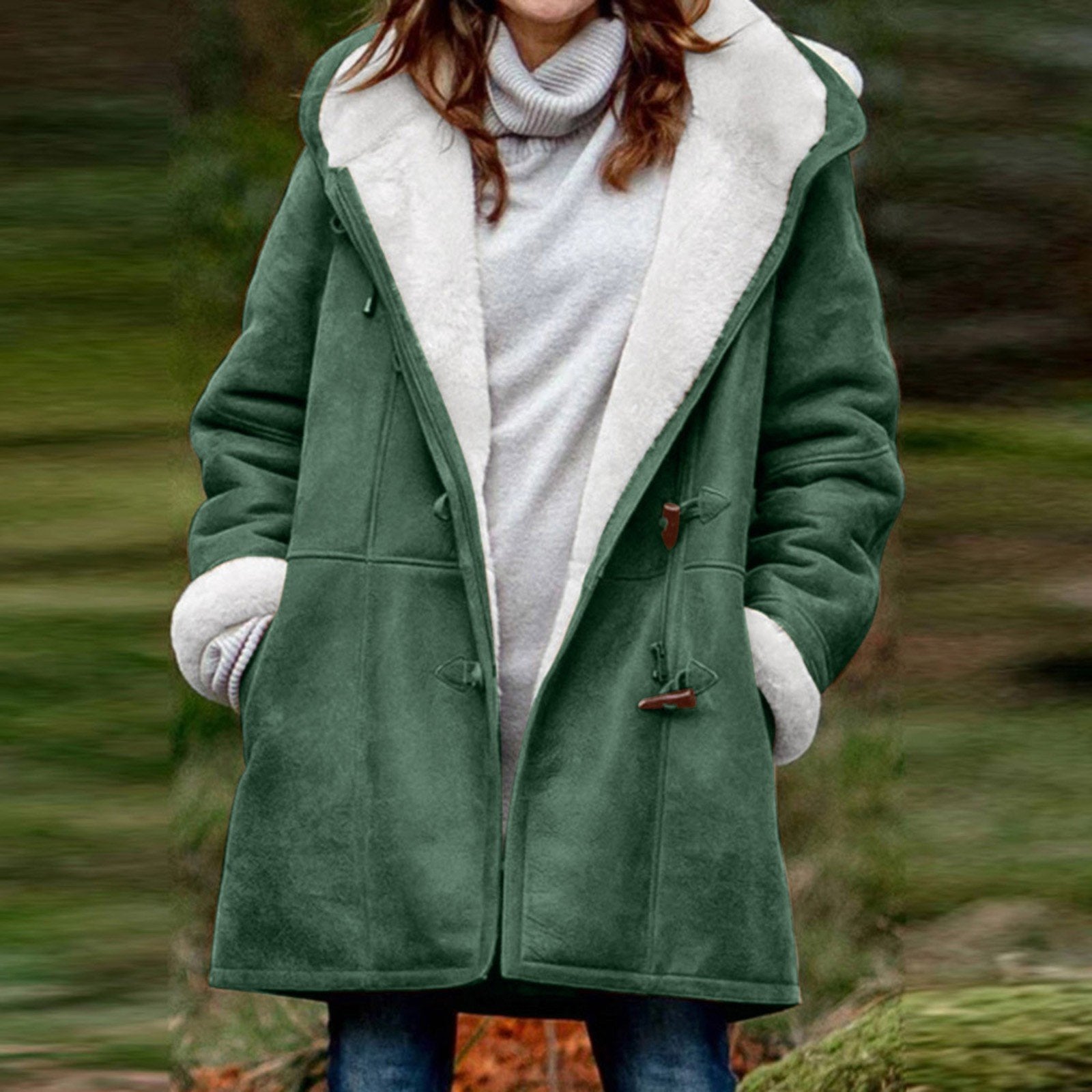 Women's heather gray hooded fleece jacket cozy relaxed fit sustainable easy-care cold weather essential
