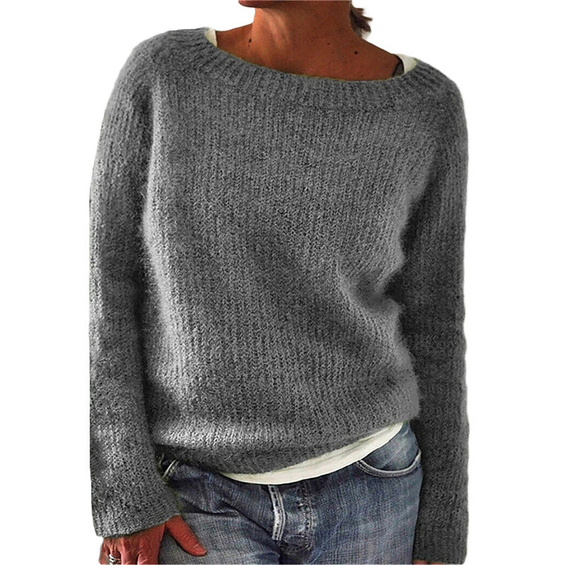 Unisex solid color crew neck acrylic knit sweater cozy soft casual everyday fall winter layer