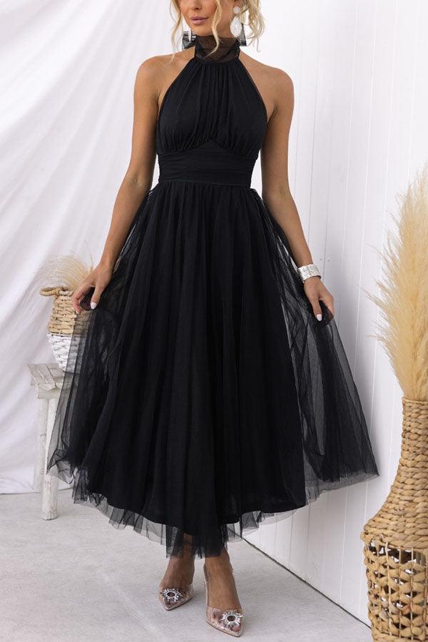 Fairy Vibes tulle gathered halter maxi dress ankle-length with adjustable neckline party wear
