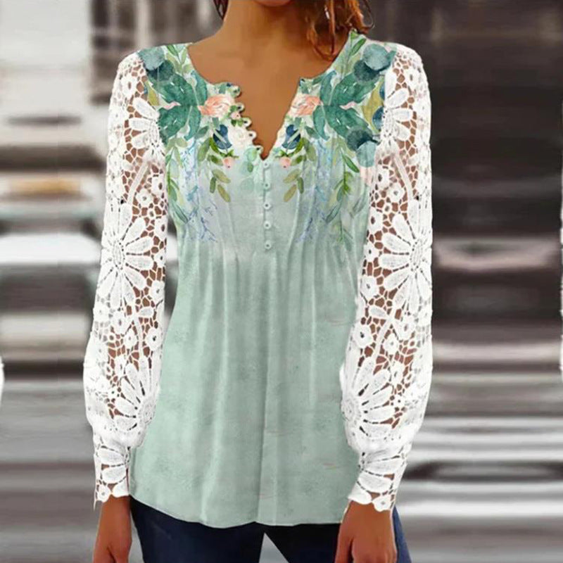Women's elegant solid color T-shirt with delicate lace sleeves and pleated detailing for sophisticated wear