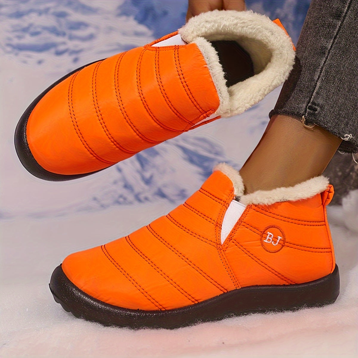 Women's slip-on winter ankle boots with warm lining, flat sole, cold weather everyday comfort