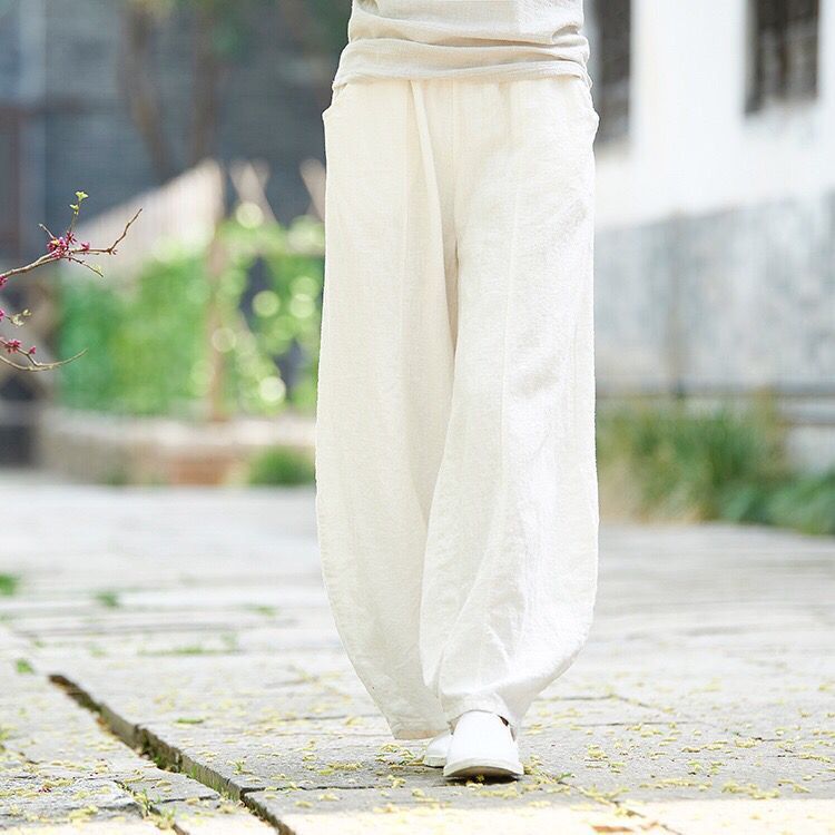 Unisex vintage lantern pants cotton blend loose fit solid color with pockets casual everyday comfort
