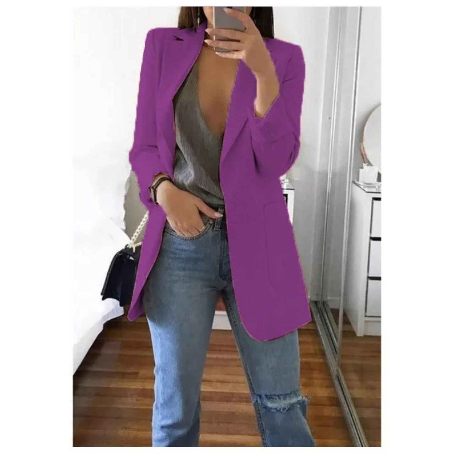 Women's structured blazer notched lapel single-breasted professional fit with welt pockets
