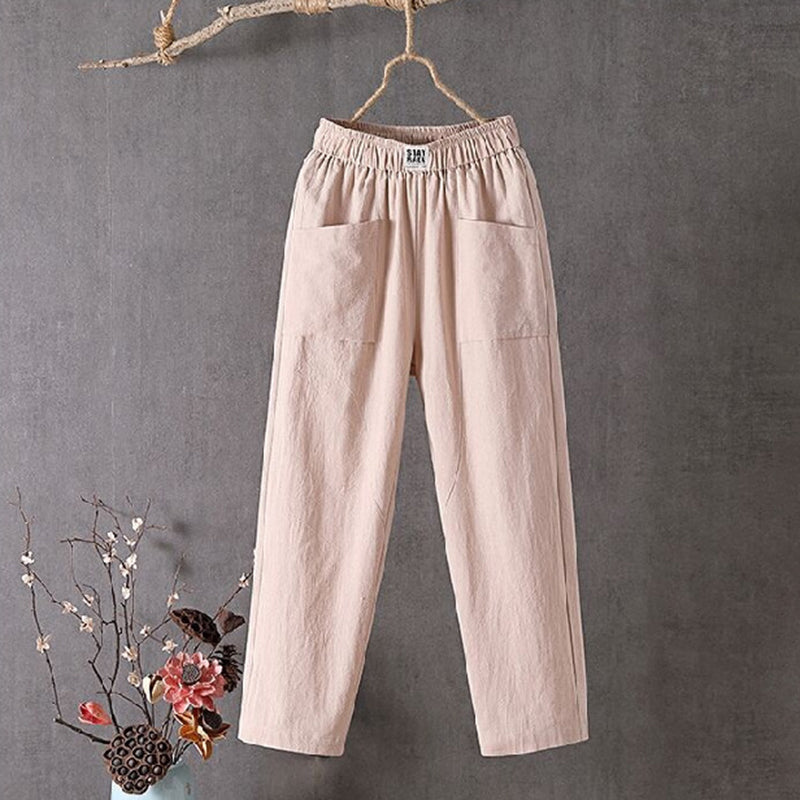 Casual loose unisex pants solid color cotton-nylon blend with pockets for spring summer everyday wear