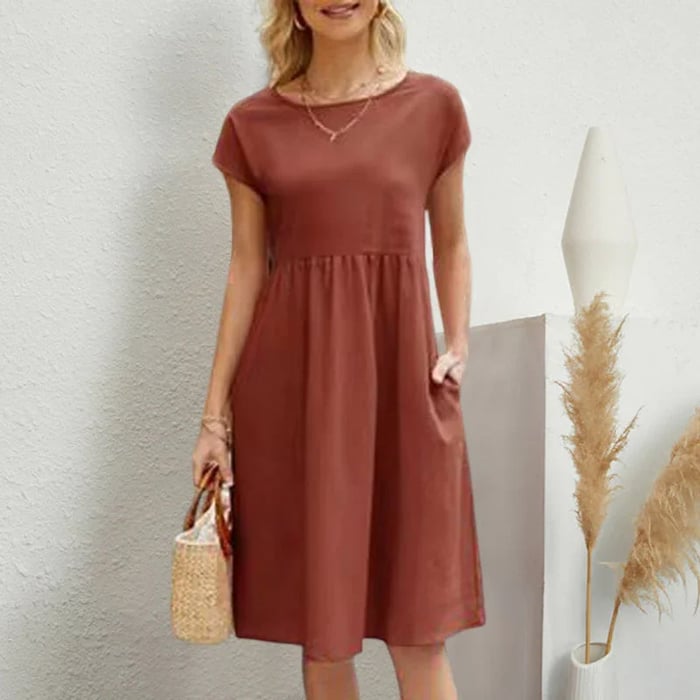 Hannah women's cotton dress round neckline breathable classic everyday wear versatile