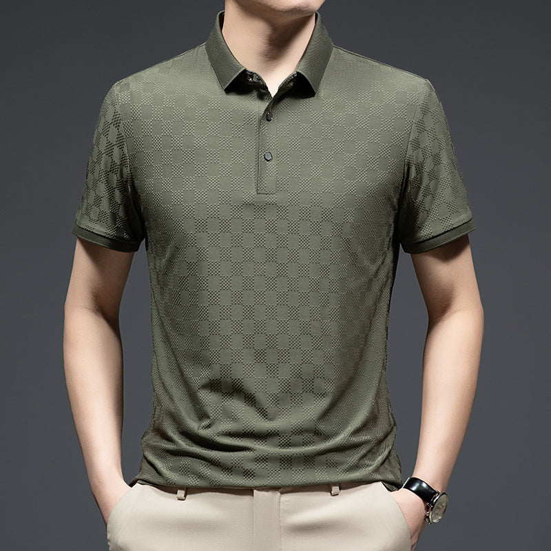 Navy blue short sleeve business polo shirt breathable fabric slim fit for professionals