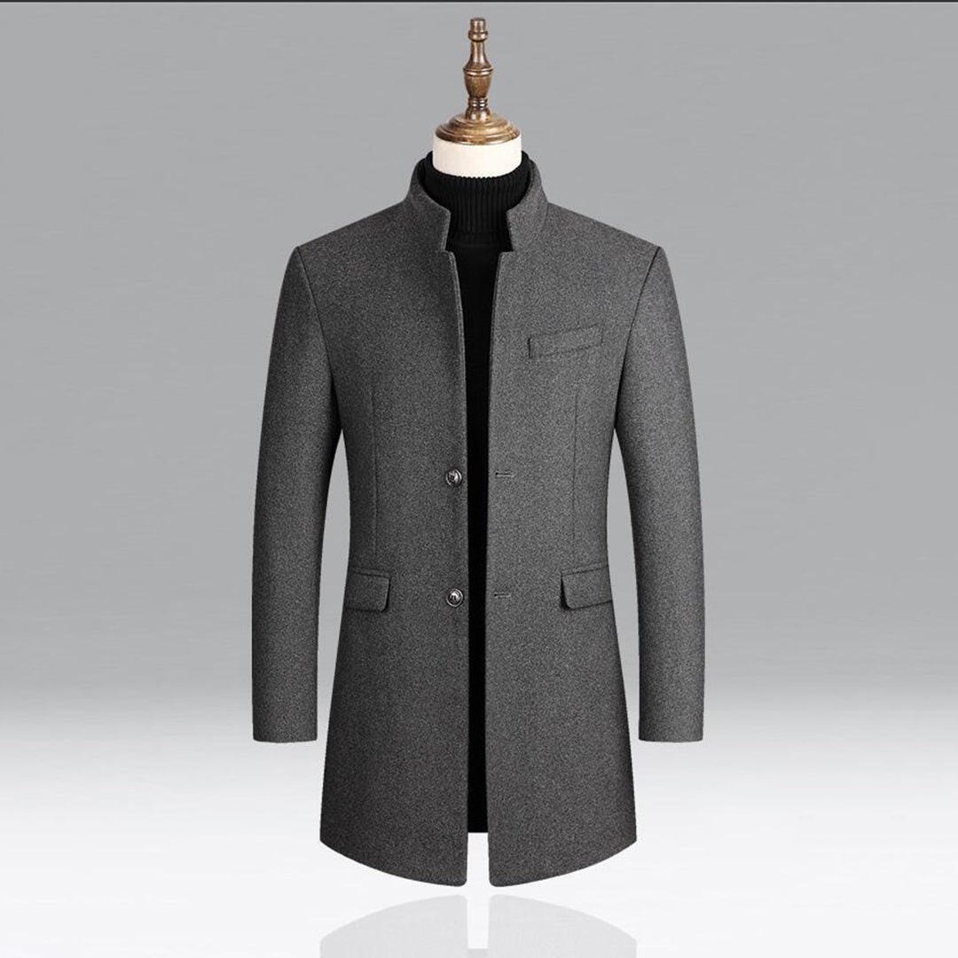 Men's long coat charcoal structured straight-cut premium winter outerwear for urban professionals