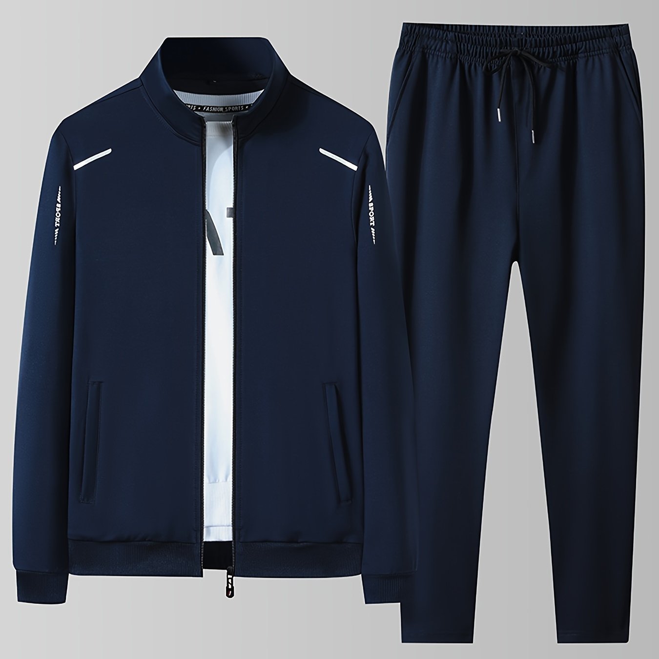 Men's zip front tracksuit two-piece set casual jogger style with full-length zipper for everyday comfort