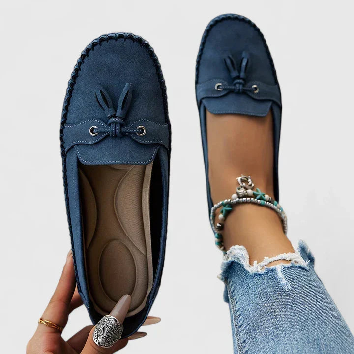 Clea | Women's Suede Bow Loafers Slip-On Moccasin Flat Shoes
