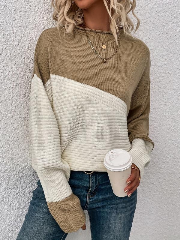 Women's colorblock knit sweater relaxed fit with bold diagonal pattern in multicolor design