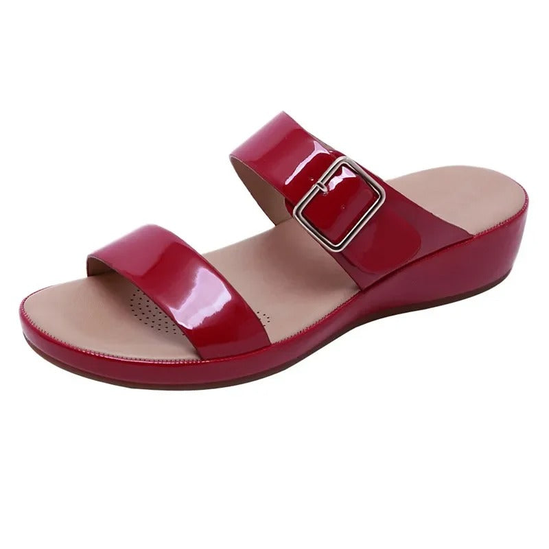 Women's Hildegard wedge heel sandals glossy finish elegant silhouette stable comfortable support