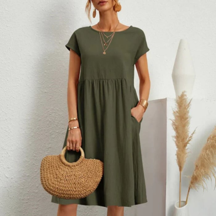 Women's breathable cotton dress round neckline classic everyday fit timeless versatile style