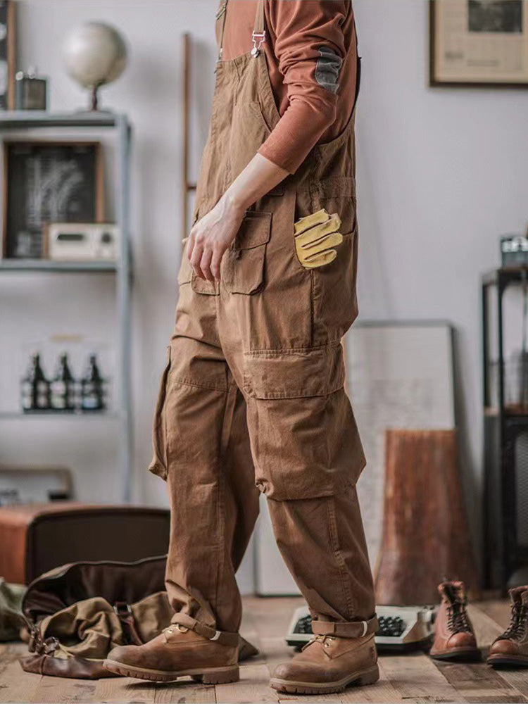 Loose-fit unisex overalls with multiple pockets, tapered silhouette for casual everyday comfort