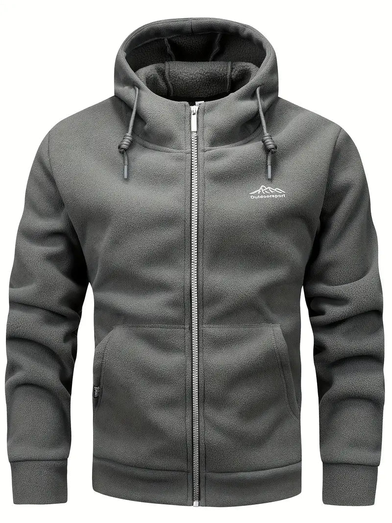 Men's ultra-warm hooded fleece jacket for outdoor cold weather, soft fabric, modern fit everyday comfort