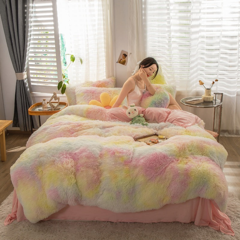 Fluffy faux fur duvet cover set ultra-plush mink-like texture cozy luxury bedroom decor