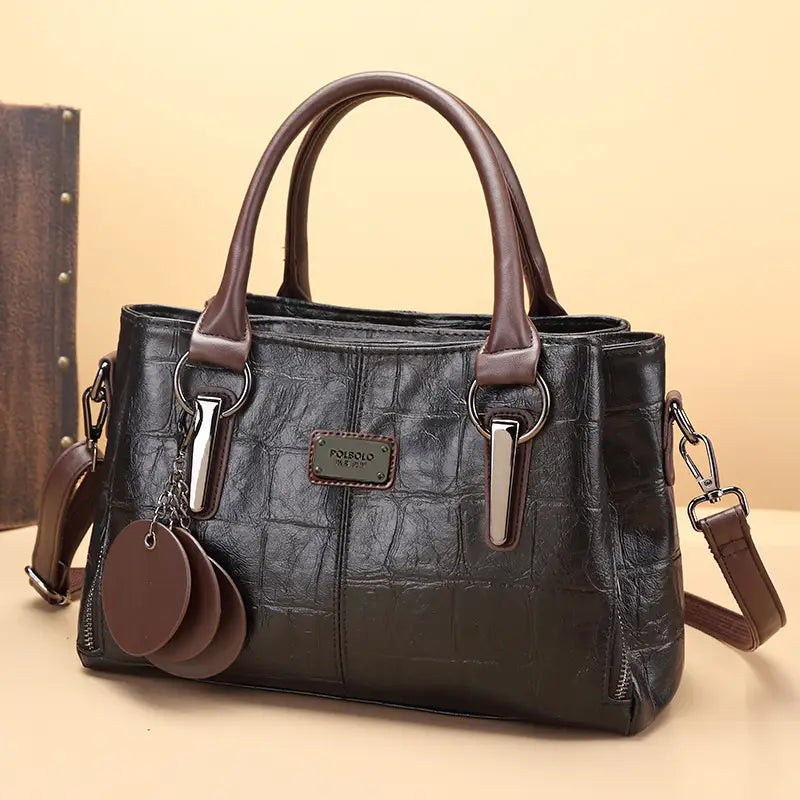 Joyce structured faux leather handbag women embossed texture detachable strap chic everyday bag