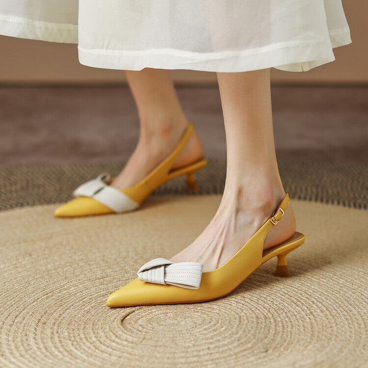 Women's pointed slingback sandals with bow accent in premium vegan leather, chic everyday luxury