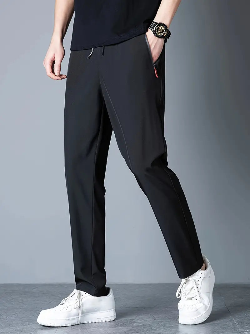 Men's casual gray drawstring joggers with relaxed fit and elastic waistband for all-day comfort
