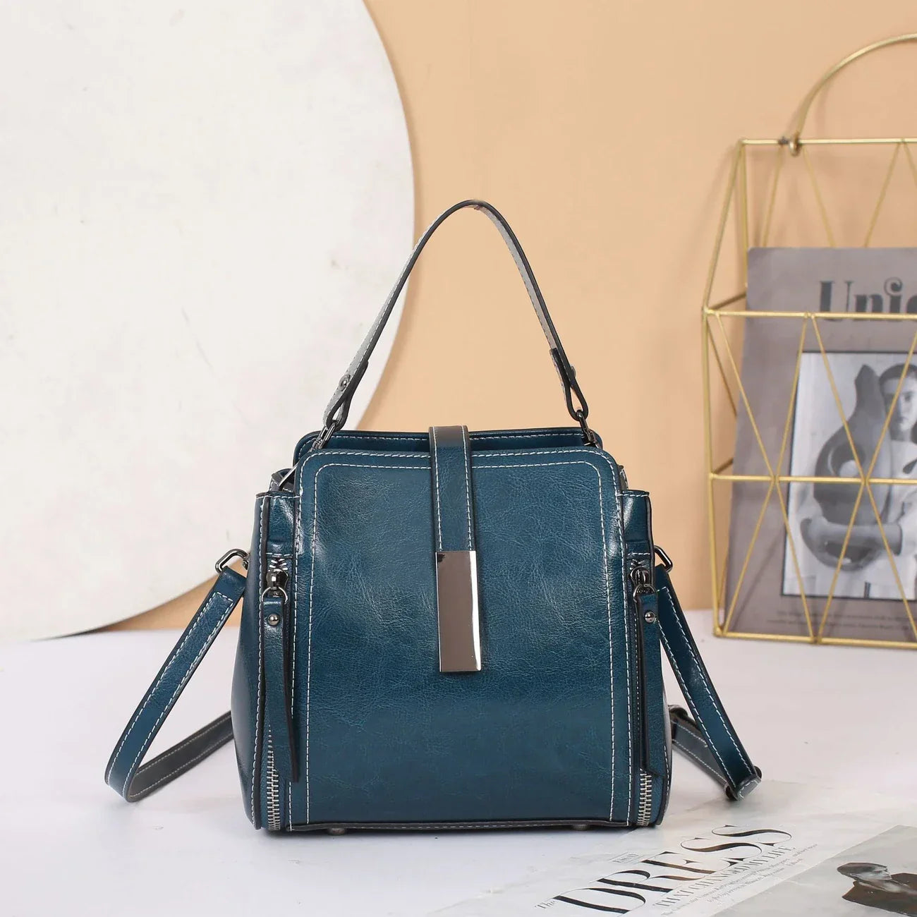Ellen structured satchel handbag synthetic leather dual handles adjustable strap medium women bag