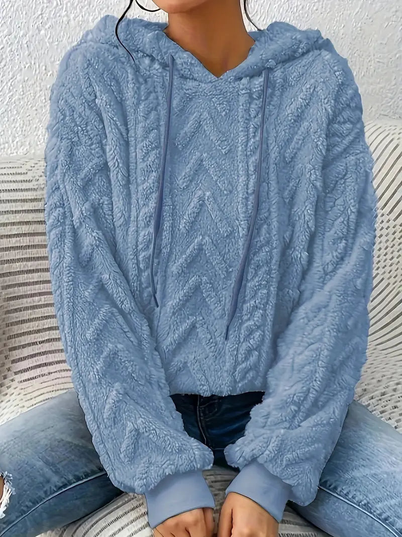 Women's oversized plush fleece pullover hoodie in cozy cloud-soft knit texture for relaxed loungewear