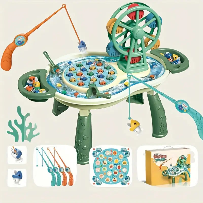 FISHFUN kids magnetic water play table with colorful fishing toy set and magnetic rods for toddlers