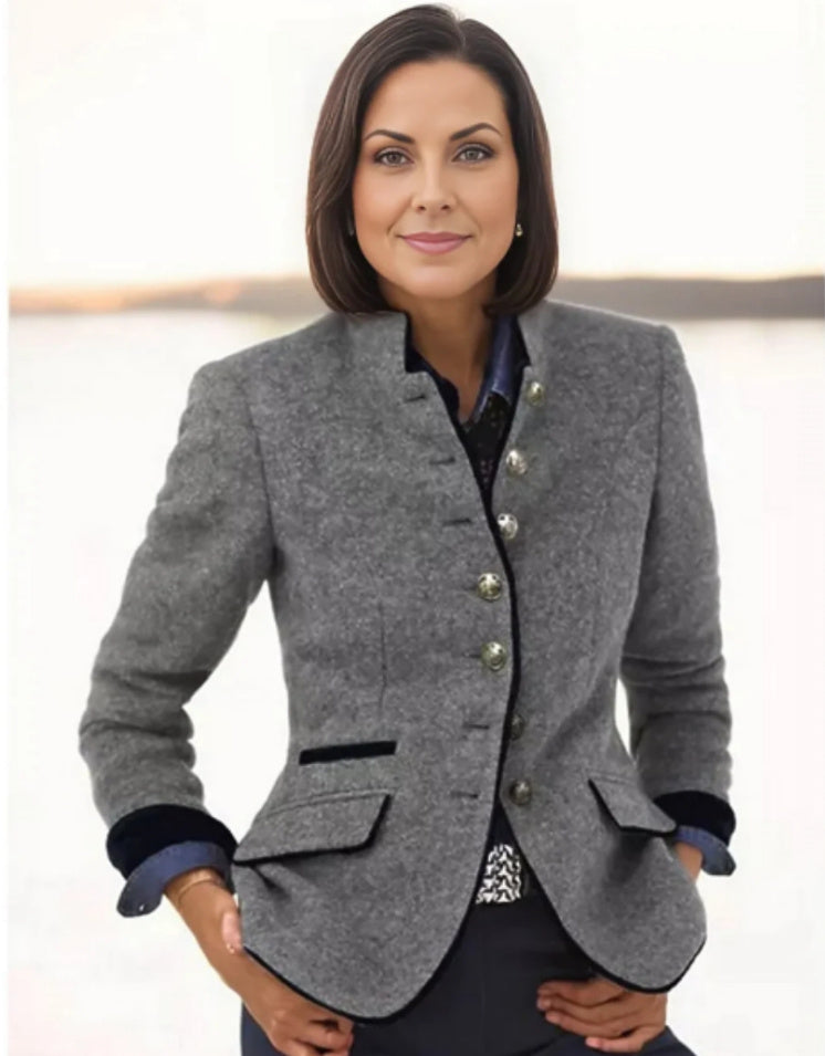 Women's relaxed wool jacket with multicolor button front closure, versatile everyday style
