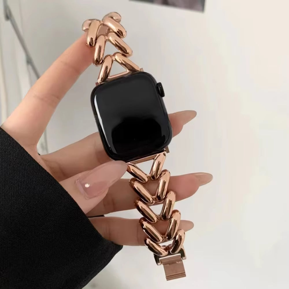 Victoria V-Link Watch band high-shine stainless steel bold chain design secure snap clasp