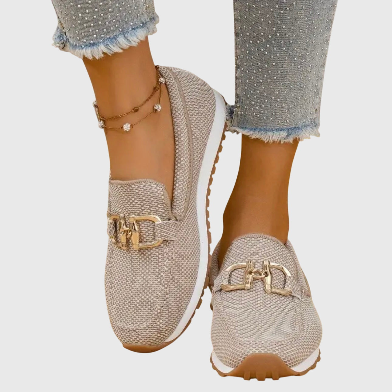 Women's black chain detail loafers sleek flexible sole slip-on shoes with gold chain accent