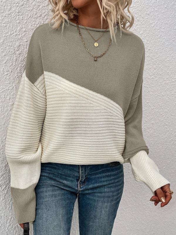 Women's colorblock knit sweater relaxed fit with bold diagonal pattern in multicolor soft fabric