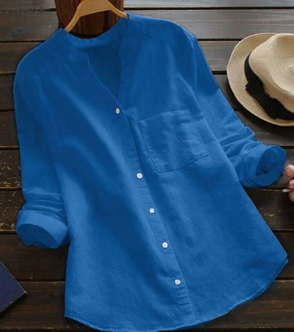 Women's linen-cotton relaxed fit blouse, breathable casual everyday wear with loose silhouette