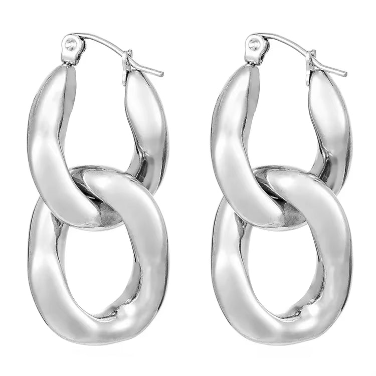Aria bold sculptural chain link hoop earrings gold silver stainless steel hinged clasp detachable women