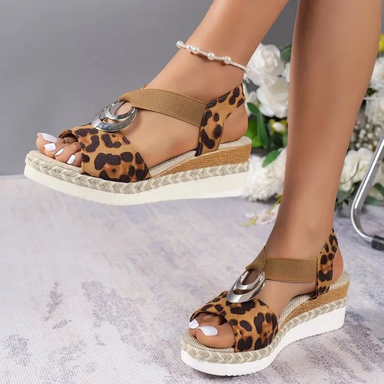 Women's wedge sandals braided platform embellished elastic slip-on strap summer style all-day comfort