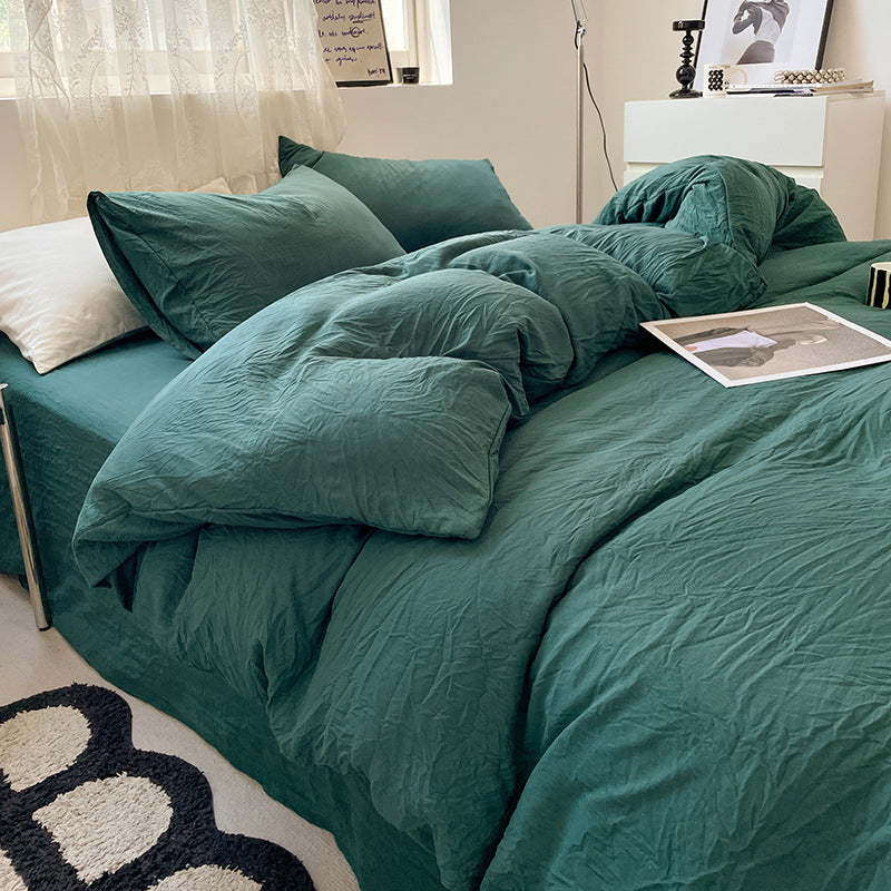 Washed cotton bedding set in neutral tones, minimalist style with pre-softened lived-in texture
