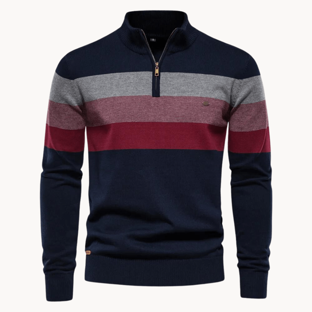 Men's striped quarter-zip sweater regular fit hip-length with ribbed cuffs in casual winter style