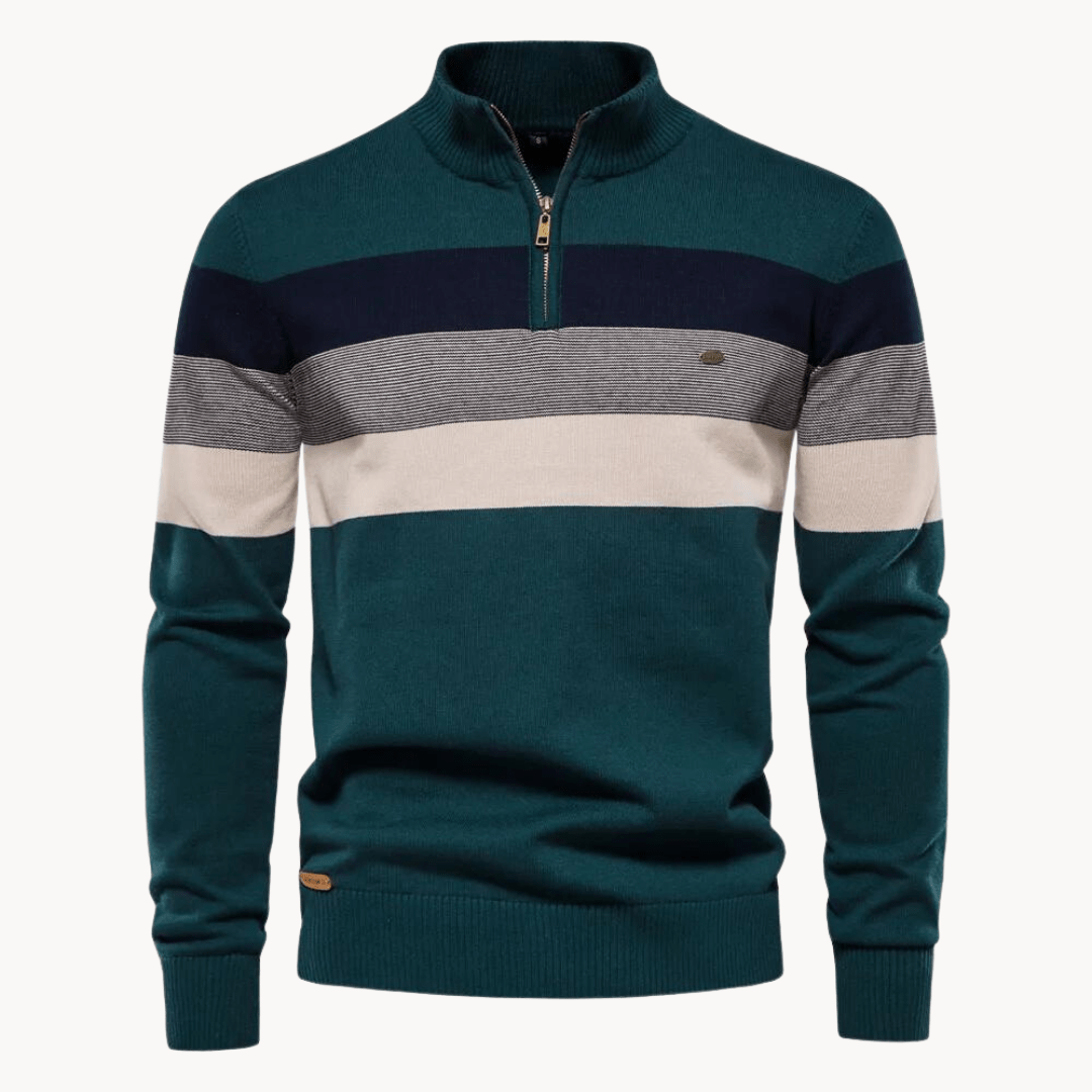 Men's Arthur striped quarter-zip sweater regular fit hip-length with ribbed cuffs casual winter style