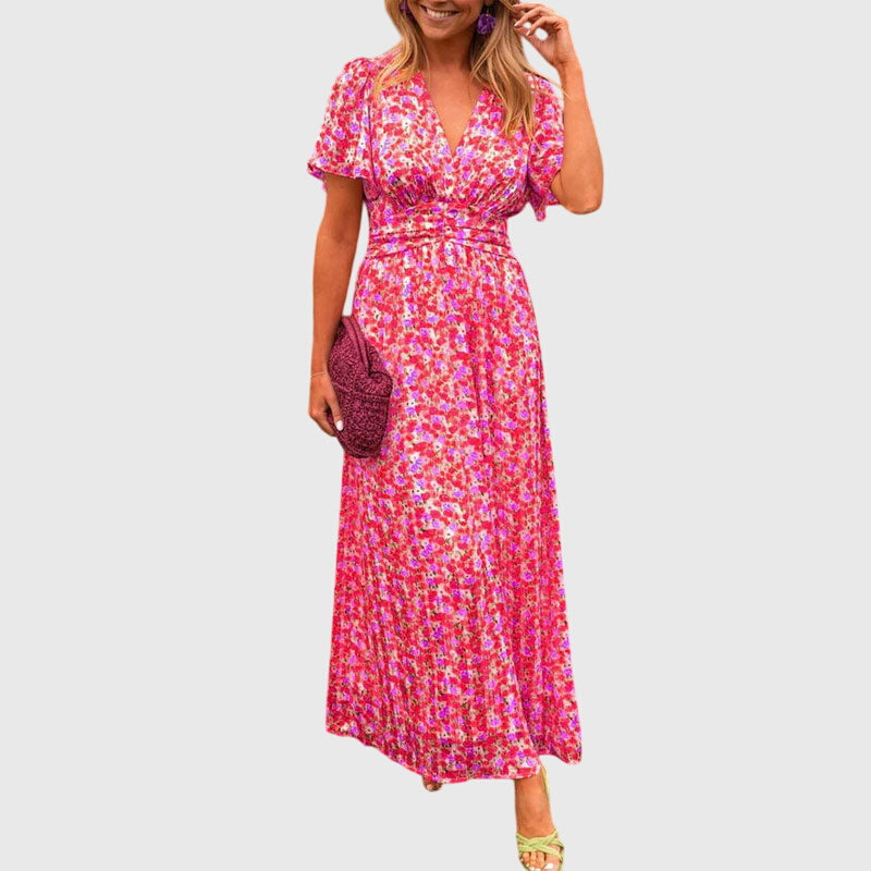 Fiona women floral flowing short sleeve summer dress relaxed silhouette breezy casual comfort