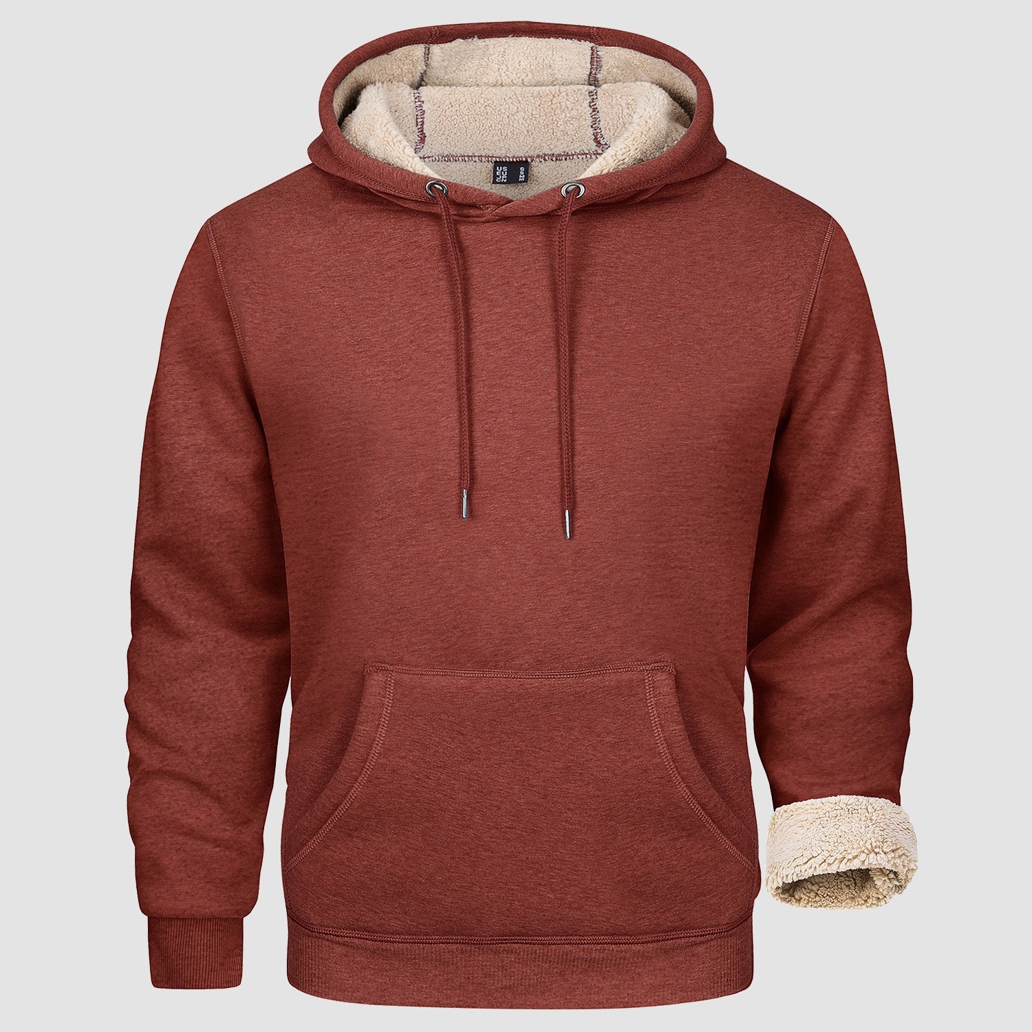 Men's hooded fleece sweatshirt with sherpa lining, kangaroo pocket, durable double-needle stitching